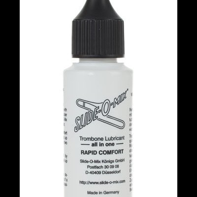Frasco de lubrificante para trombone Slide-O-Mix com texto e tampa preta