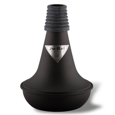 Mudo preto para instrumento musical Jo-Ral Mutes com etiqueta prateada