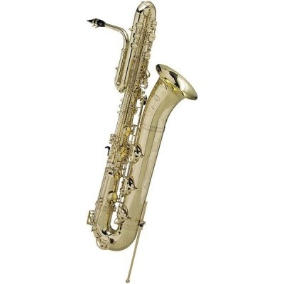 Saxofone barítono dourado em metal polido