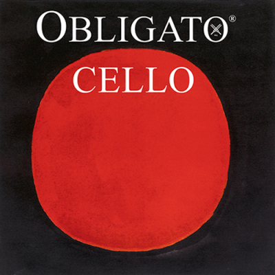 Logotipo OBLIGATO CELLO sobre fundo preto e círculo vermelho