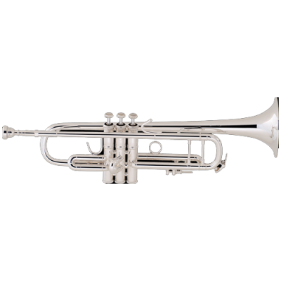 Trompete prateado sobre fundo branco