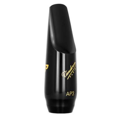 Bocal preto para saxofone com texto Vandoren PARIS e AP3 em dourado