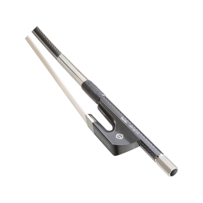 Arco para violoncelo com madeira clara e fibra de carbono preta texturizada