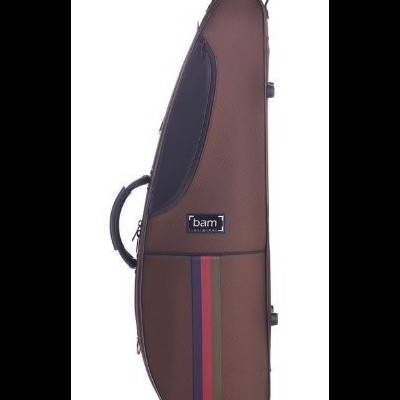 Estojo rígido castanho BAM para instrumento musical com faixas vermelha e azul