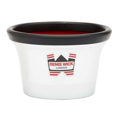 Recipiente cerâmico branco com bordo negro e etiqueta DENIS WICK LONDON