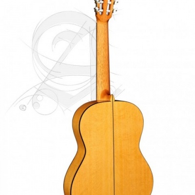 Guitarra clássica de madeira vista de costas