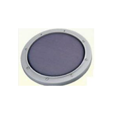 Objecto redondo com estrutura cinzenta e tela azul escuro no centro