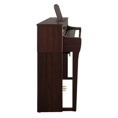 Piano digital castanho escuro de madeira com textura lisa