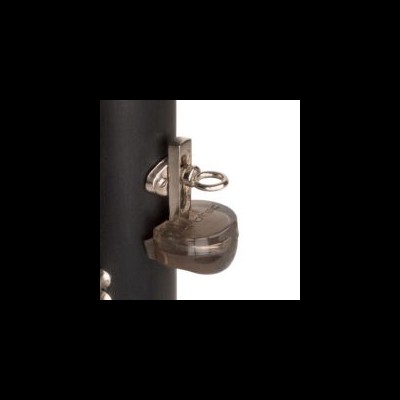 Cadeado transparente com chave inserida numa superfície preta cilíndrica