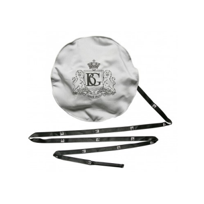 Boné redondo branco com logotipo BG preto e fita preta com logotipo branco