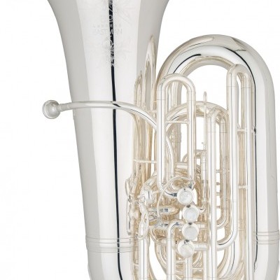 Instrumento musical metal prateado tipo tuba com válvulas