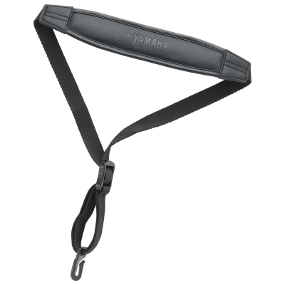 Correia preta para instrumento musical com texto YAMAHA em relevo