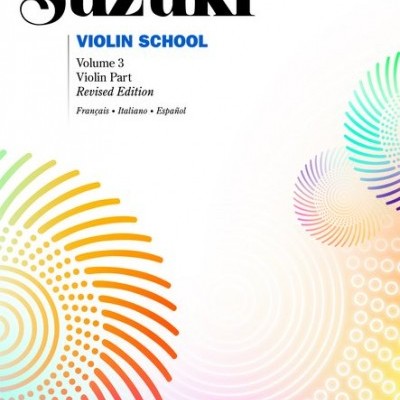 Capa do livro Suzuki Violin School Volume 3 com padrões circulares coloridos