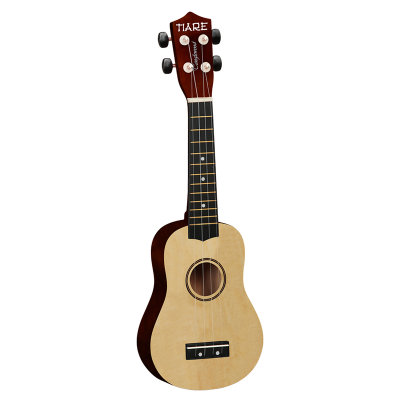 Ukelele de madeira com cabeça e braço escuros e corpo claro