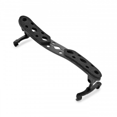 Suporte preto com plataformas espumadas perfuradas e pernas ajustáveis