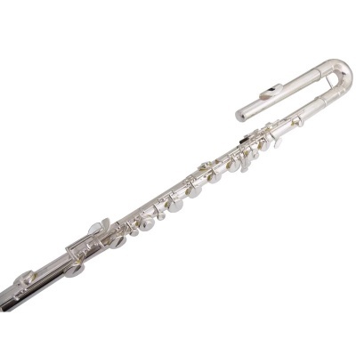 Flauta doce alto metálica prateada com chaves