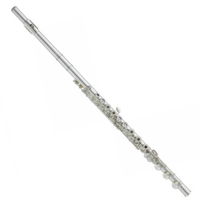 Flauta transversal metálica prateada com chaves