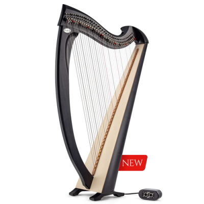 Harpa musical preta e madeira clara com etiqueta NEW