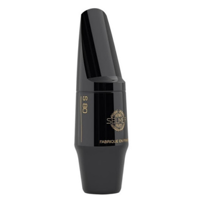 Bocal preto para saxofone com inscrições douradas e logotipo Henri Selmer.