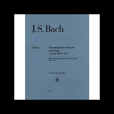Capa de livro azul com texto preto de J.S. Bach e título da obra musical