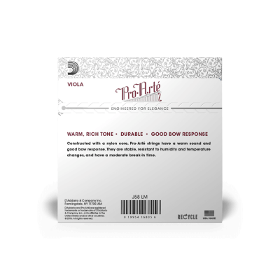 Embalagem de cordas para viola PROFARTÉ com texto descritivo e código de barras