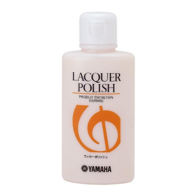 Frasco branco de produto Lacquer Polish da Yamaha com tampa branca e texto preto e laranja.