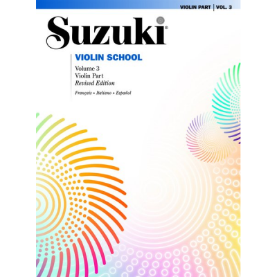 Capa de livro Suzuki Violin School Volume 3 com padrão colorido em espiral
