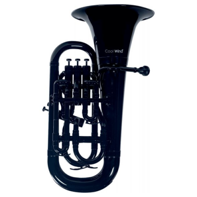 Tuba preta com válvulas e texto Cool Wind