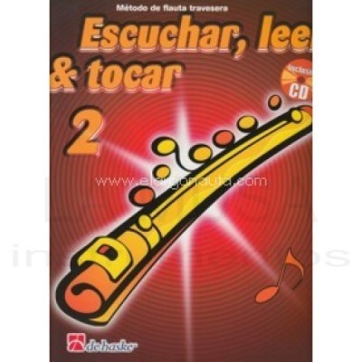 Capa de livro método flauta transversal Escuchar leer y tocar 2 com desenho de flauta