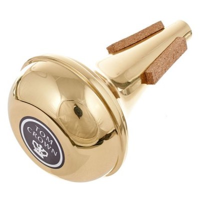 Bocal de trompete metálico dourado com etiqueta TOM CROWN