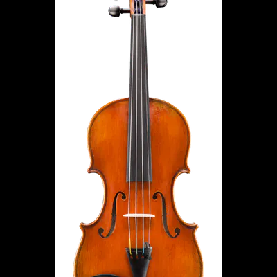 Violino acústico de madeira castanho alaranjado com cravelhas pretas