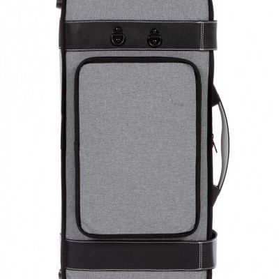 Estojo cinzento para instrumento musical com alças e fechos