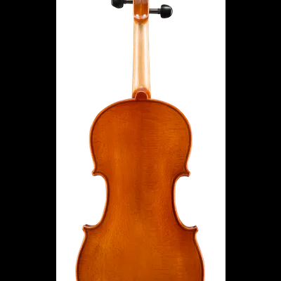 Violino de madeira castanha visto de trás