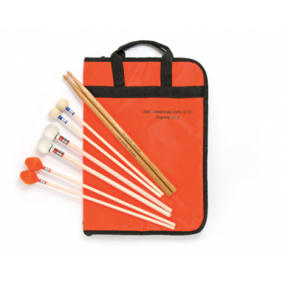 Conjunto de baquetas para percussão com estojo laranja e preto