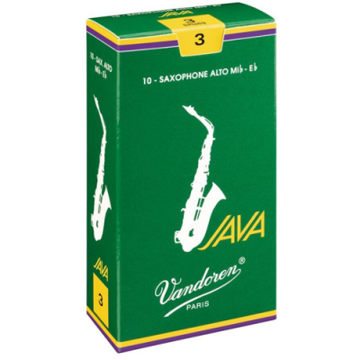 Embalagem verde de palhetas para saxofone alto Vandoren Java nº 3