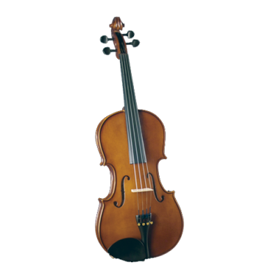 Violino castanho claro com cravelhas pretas e queixeira preta