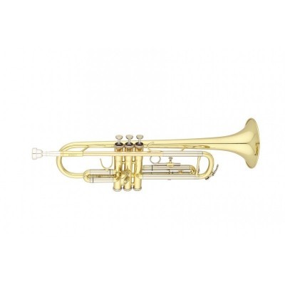 Trompete dourado com três pistões prateados