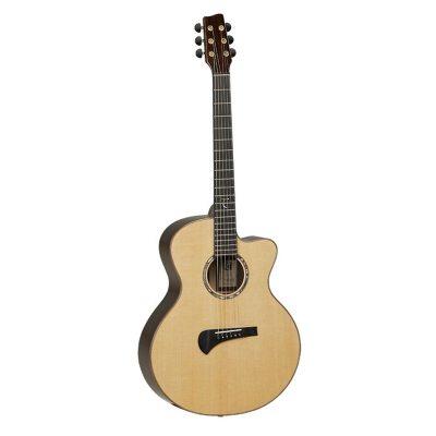 Guitarra acústica de madeira clara com braço escuro