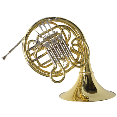 Trompa musical dourada isolada em fundo branco