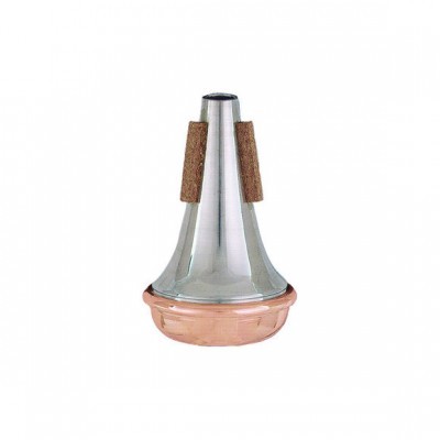 Surdina metálica para trompete com base de cobre e acolchoamentos de feltro castanhos