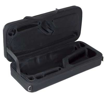 Estojo preto acolchoado para instrumento musical aberto