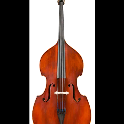 Contrabaixo de madeira castanho visto de frente