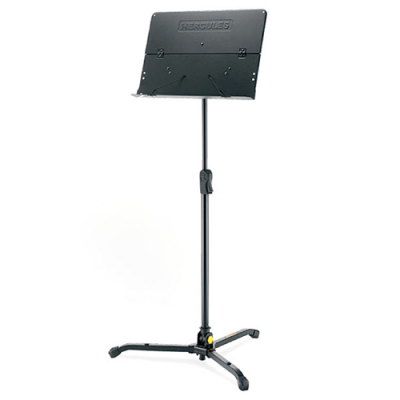 Suporte de partitura preto de metal com tripé ajustável da marca HERCULES