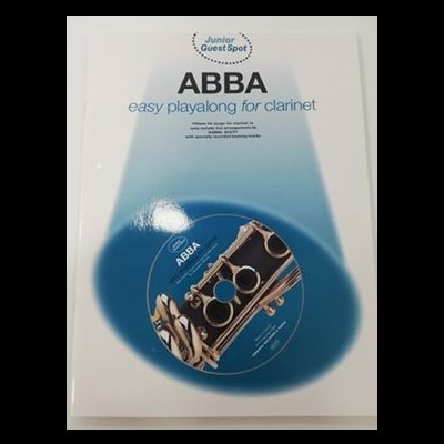 Livro e CD para clarinete com tema ABBA e indicação 'easy playalong for clarinet'