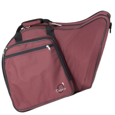 Bolsa vermelha escura para transporte com bolso frontal e alças pretas