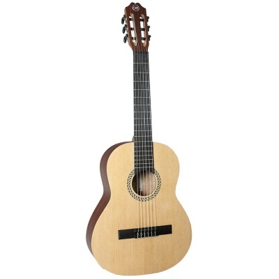 Guitarra clássica de madeira clara e escura com 6 cordas