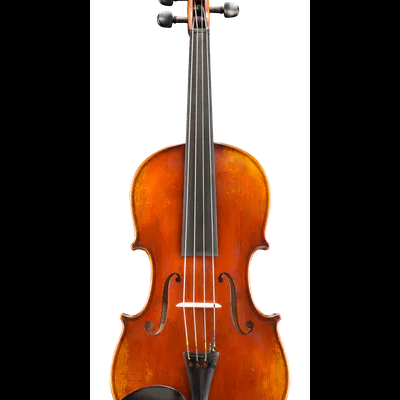 Violino de madeira castanho com quatro cordas e espelho preto