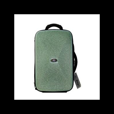 Mala de viagem rígida verde brilhante com alça preta e etiqueta 'BAGS'