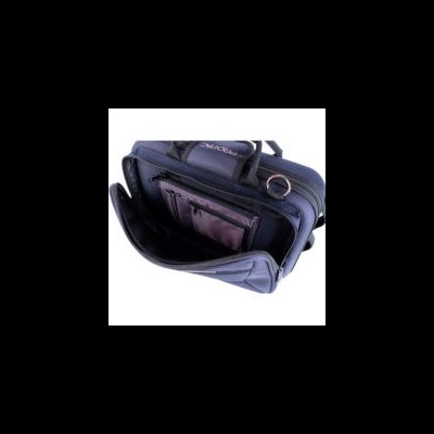 Mala azul escura com compartimentos internos e anel metálico