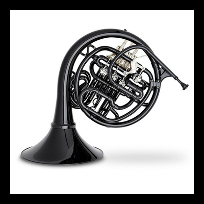 Trompa francesa preta brilhante com válvulas prateadas